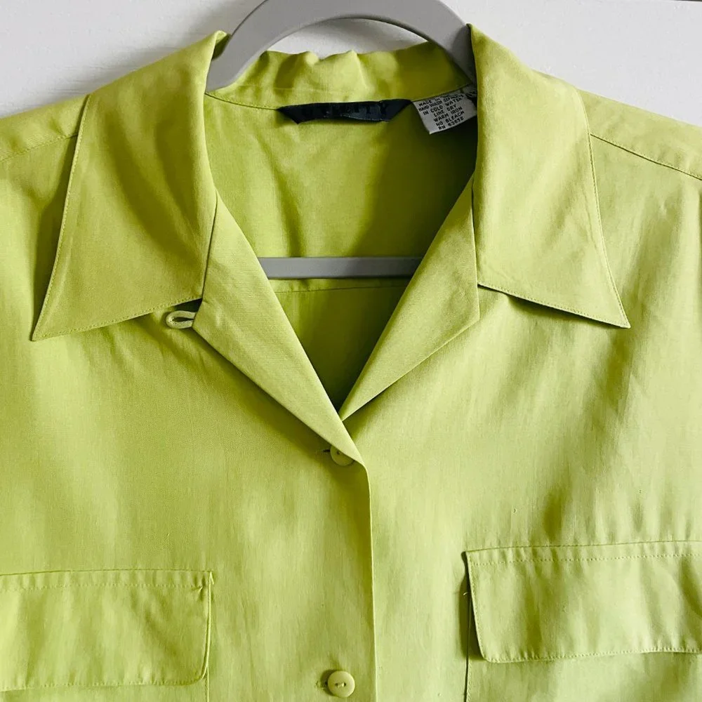Utility Vintage Womens Silk Matcha Green Button Down Minimalist Shirt Size XL - Picture 6 of 6